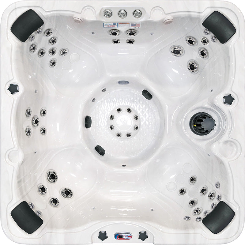 American Spas AMZ756B 7-Person 56-Jet Premium Acrylic Bench Spa Standard Hot Tub with Bluetooth Sound System and LED Waterfall