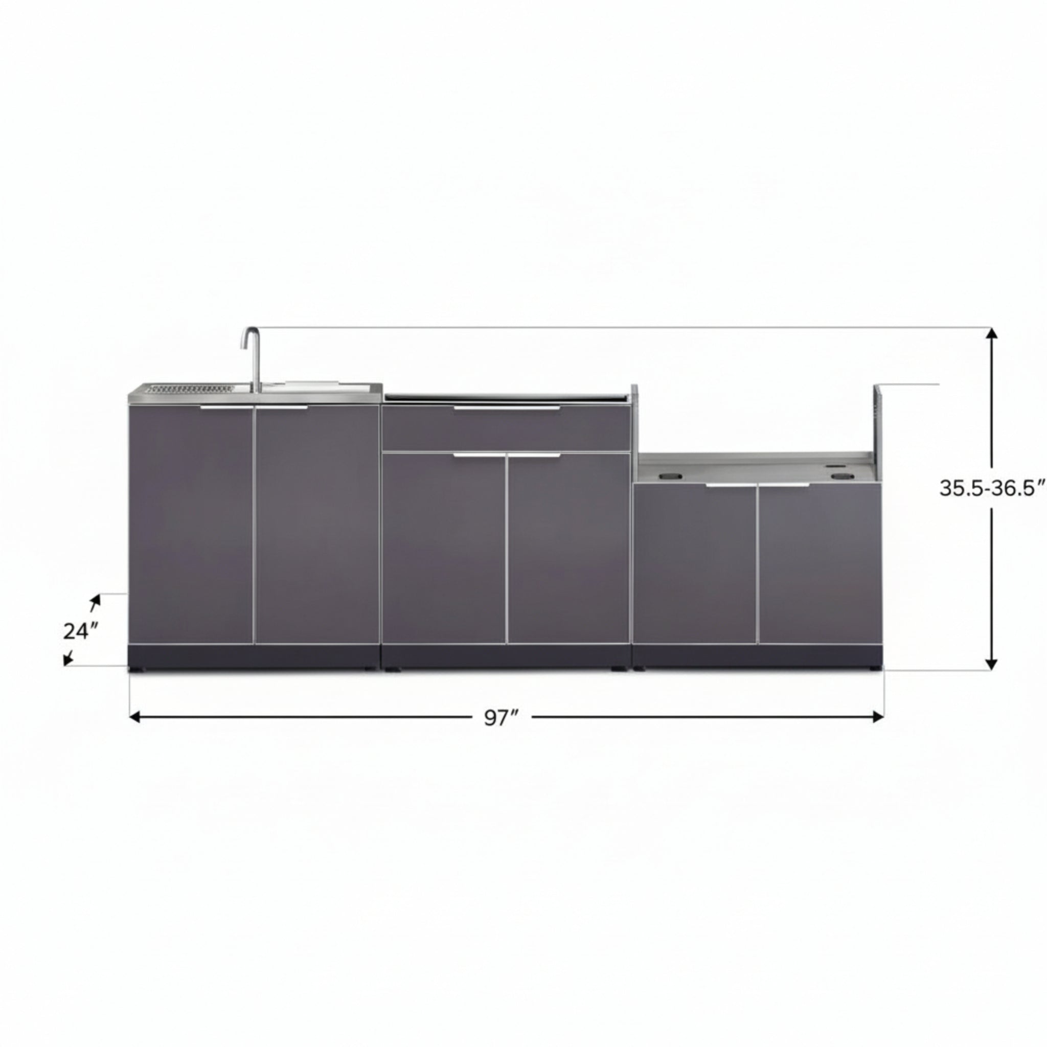Newage Products Outdoor Kitchen Aluminum 3 Piece Cabinet Set with Bar, Grill and Sink Cabinet