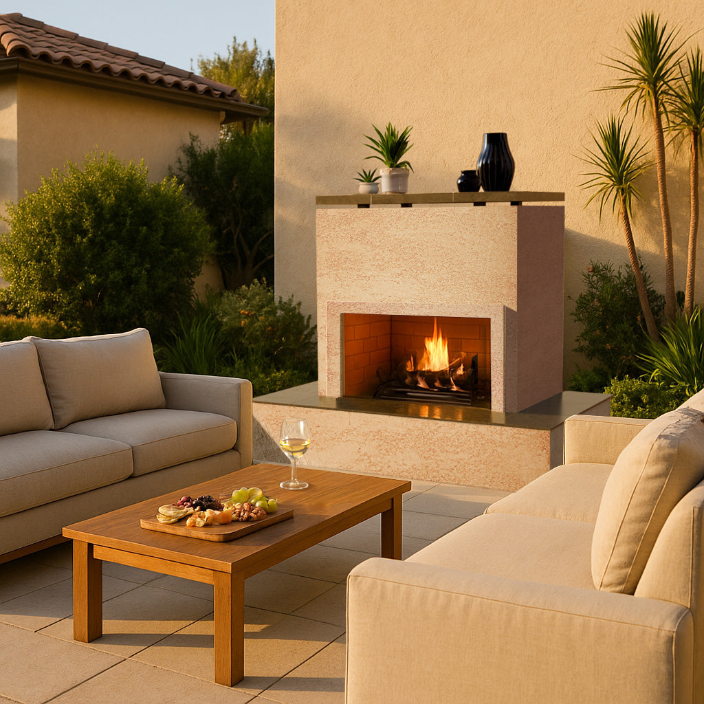 Cal Flame Sahara-Modern Outdoor Gas Fireplace w/ Wrap-Around Mantel FRP-901-3