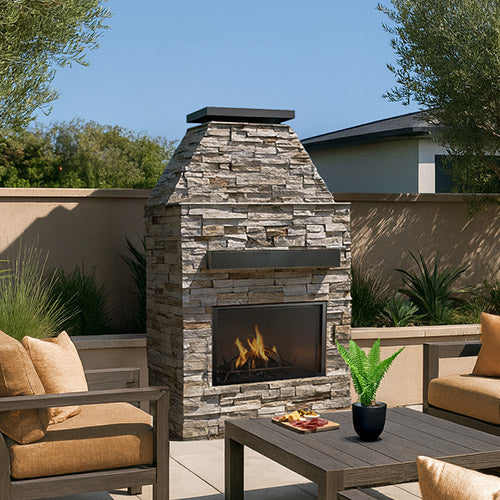 Cal Flame Laredo-Modern Outdoor Gas Fireplace w/ Mantel FRP-905-1