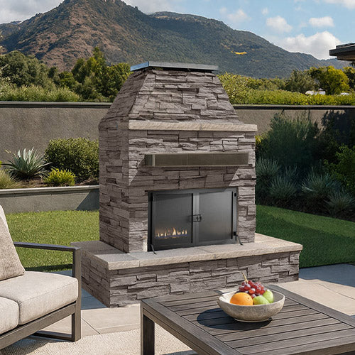 Cal Flame Key West-Modern Outdoor Gas Fireplace w/ Wrap-Around Mantel FRP-905-3