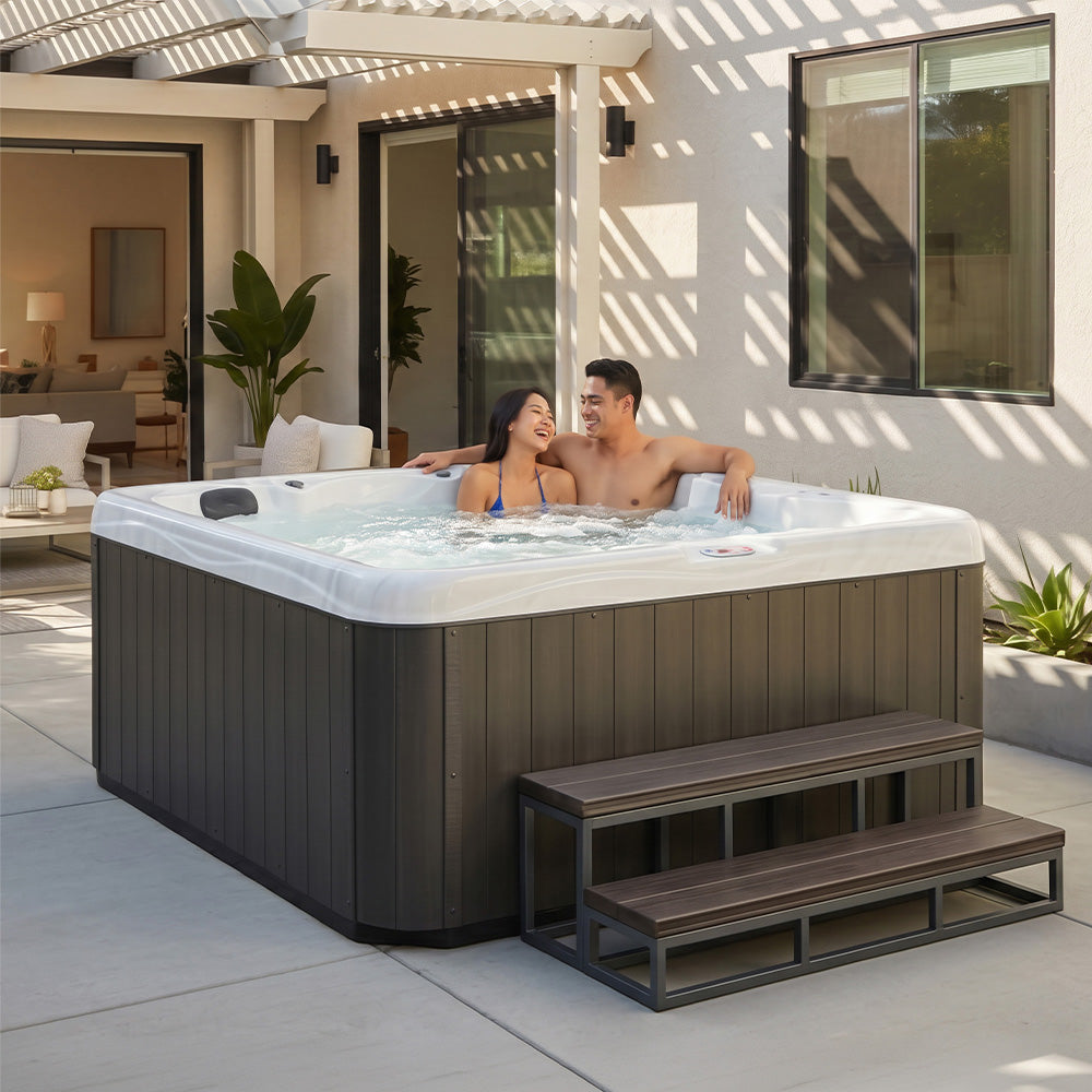 American Spas AMZ618L Dual Voltage 6-Person 18-Jet 110v-240v Plug and Play Acrylic Lounger Standard Hot Tub with Ozonator and Titanium Heater
