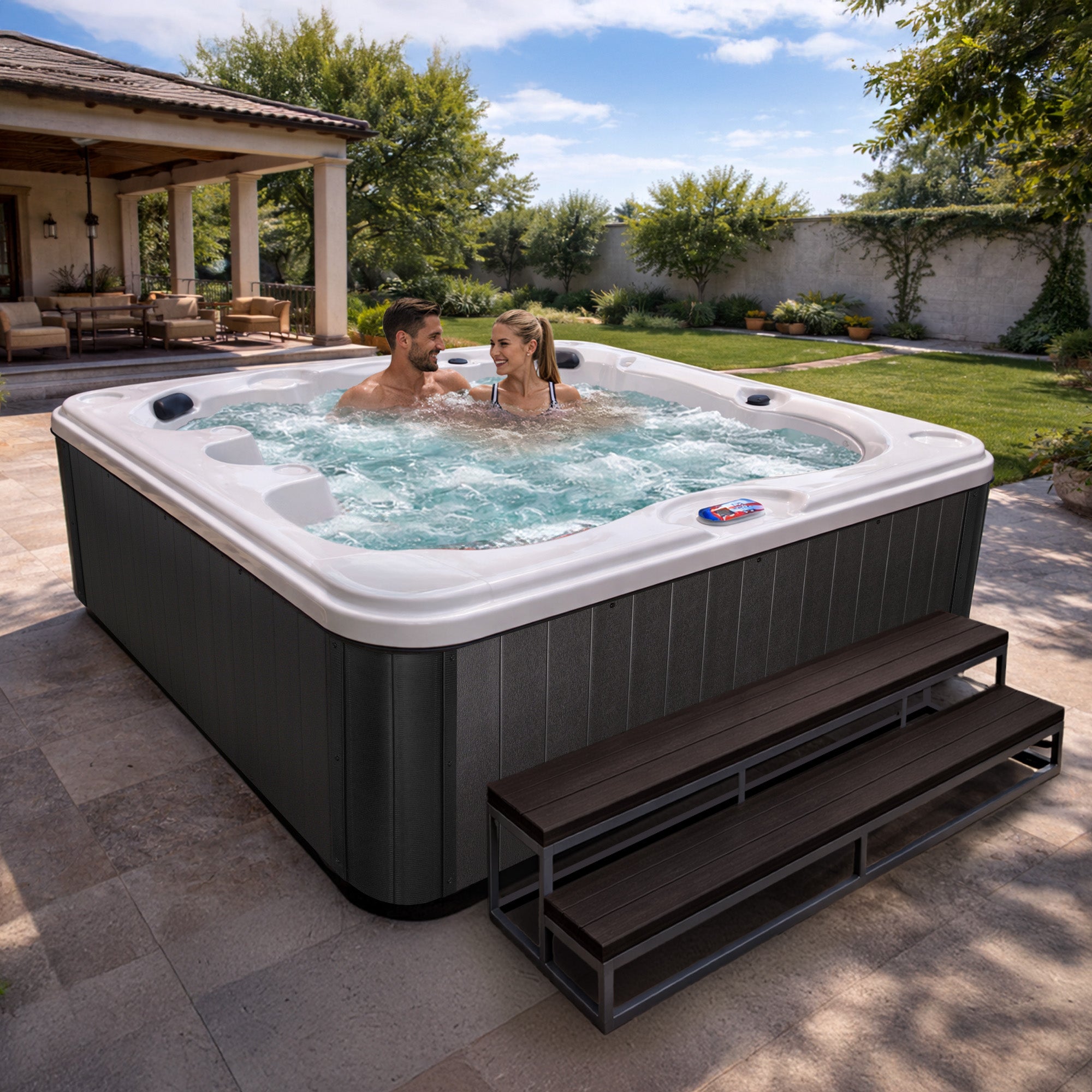 American Spas AMZ740B 7-Person 40-Jet Premium Acrylic Bench Spa Standard Hot Tub with Ozonator and 5.5kW Heater