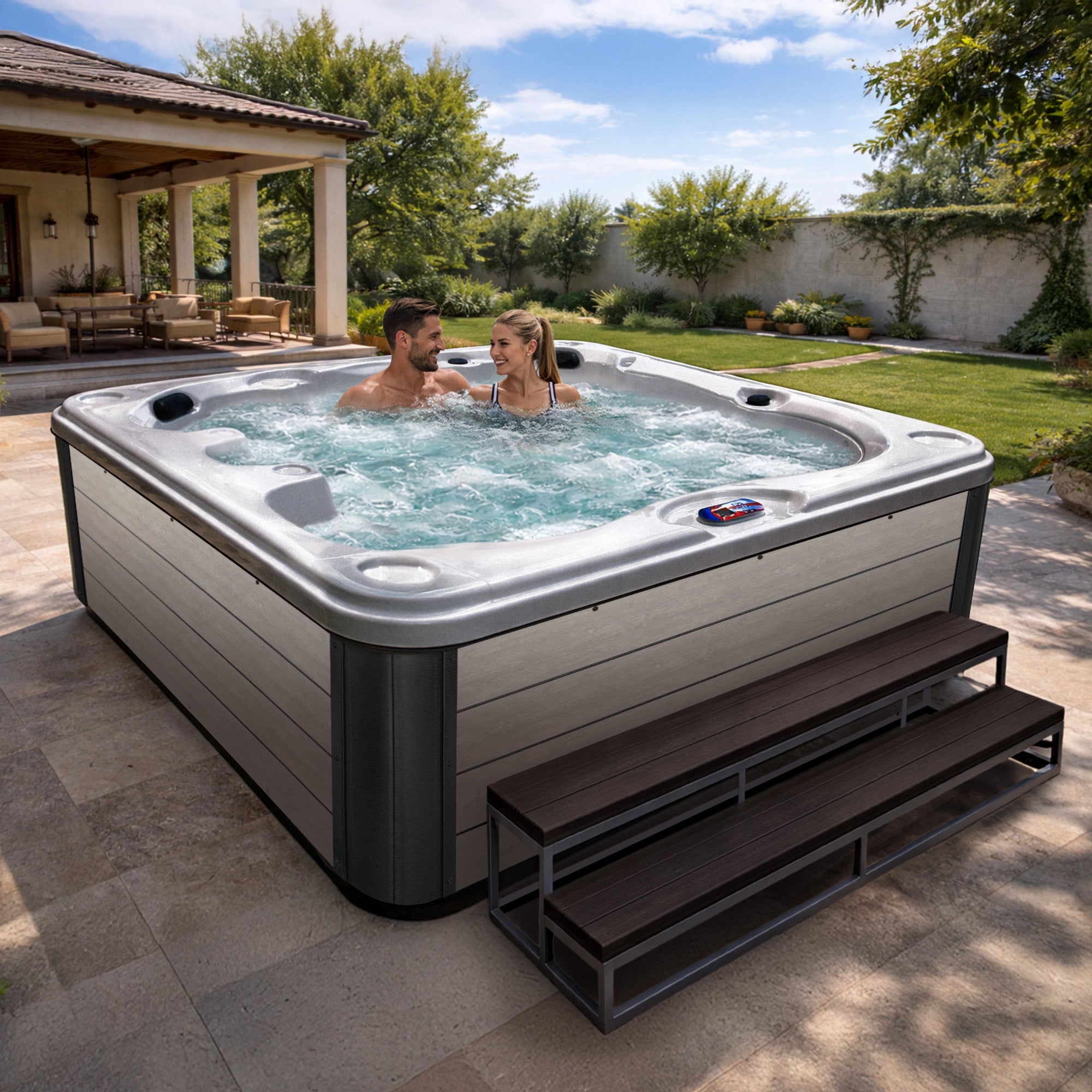 American Spas AMZ740B 7-Person 40-Jet Premium Acrylic Bench Spa Standard Hot Tub with Ozonator and 5.5kW Heater