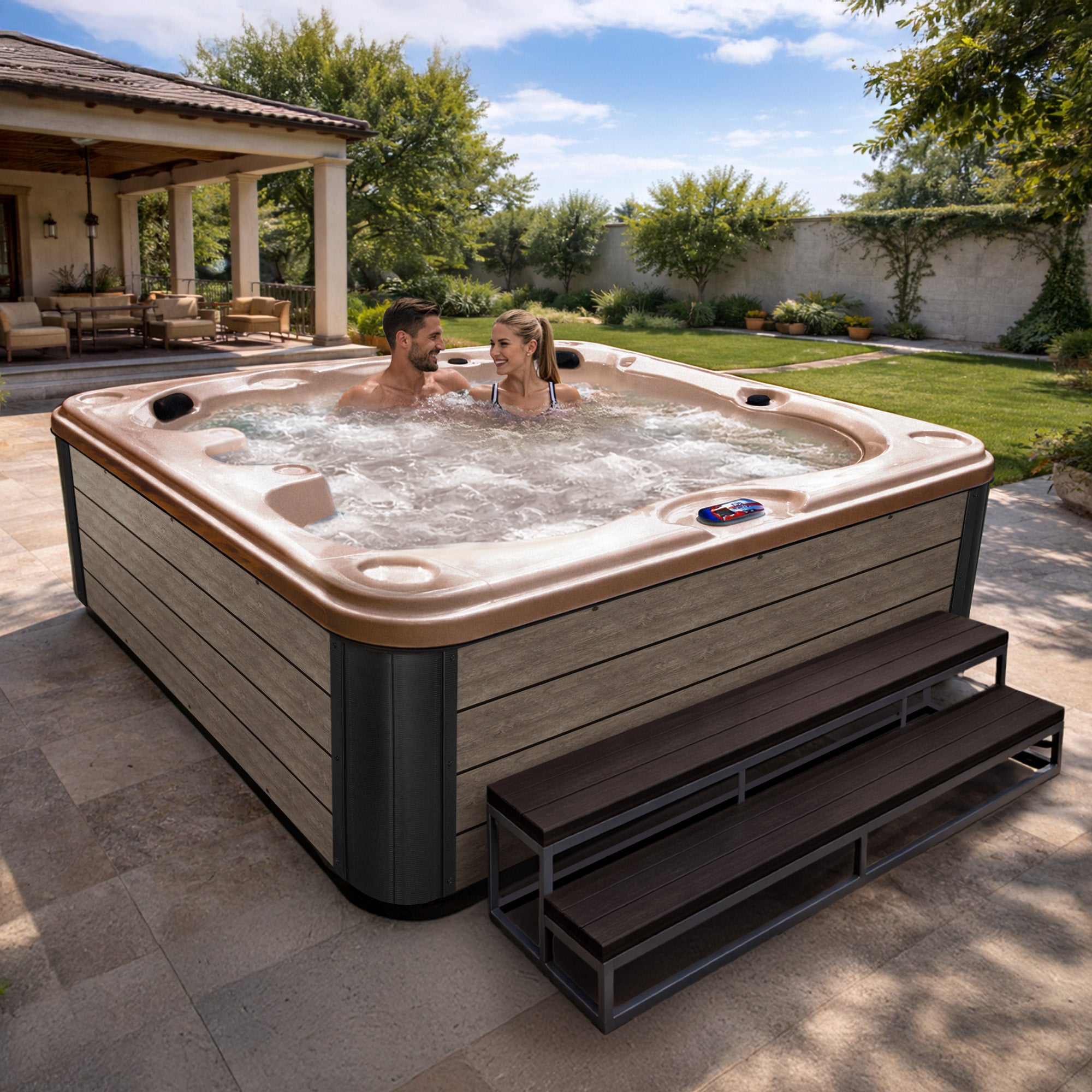 American Spas AMZ740B 7-Person 40-Jet Premium Acrylic Bench Spa Standard Hot Tub with Ozonator and 5.5kW Heater