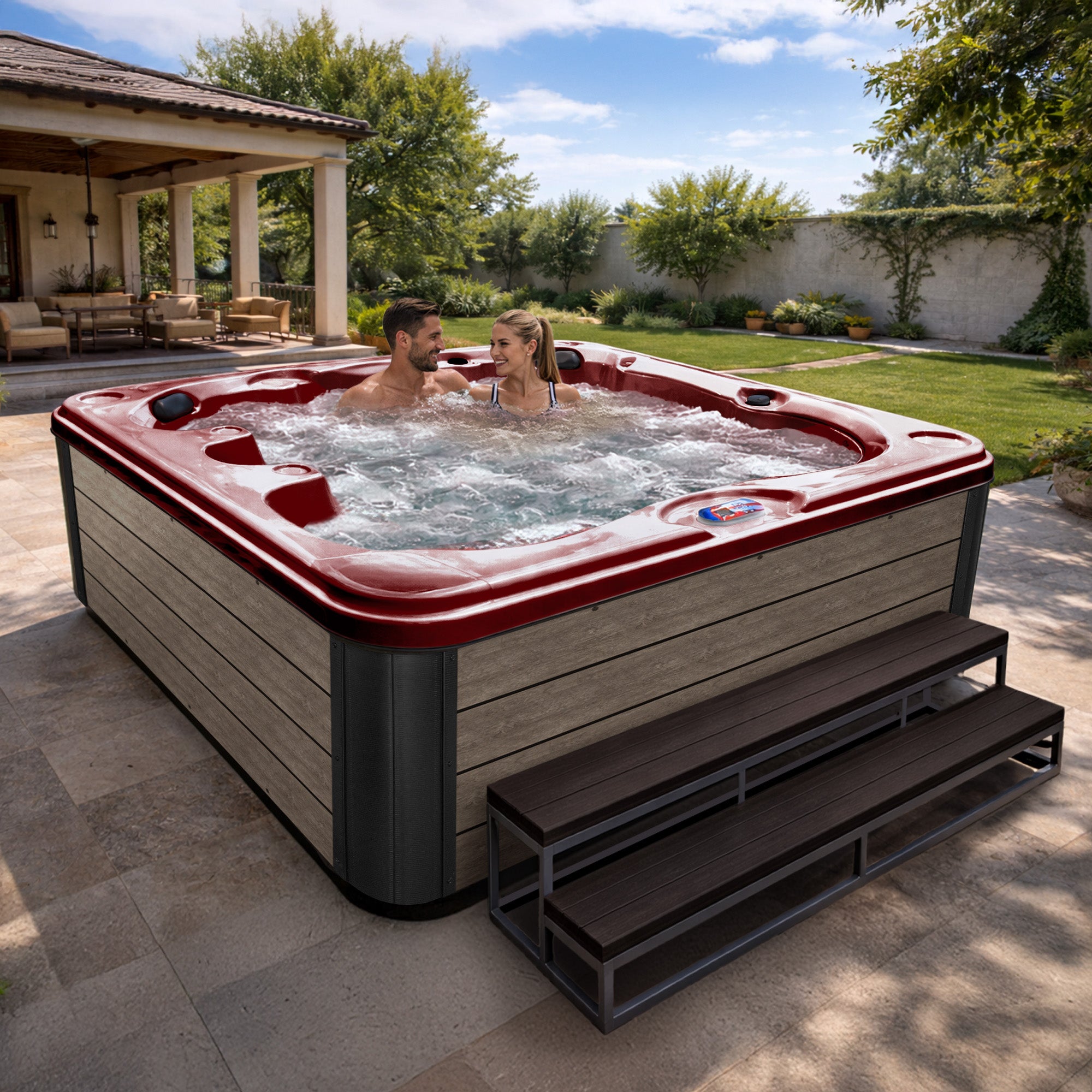 American Spas AMZ740B 7-Person 40-Jet Premium Acrylic Bench Spa Standard Hot Tub with Ozonator and 5.5kW Heater