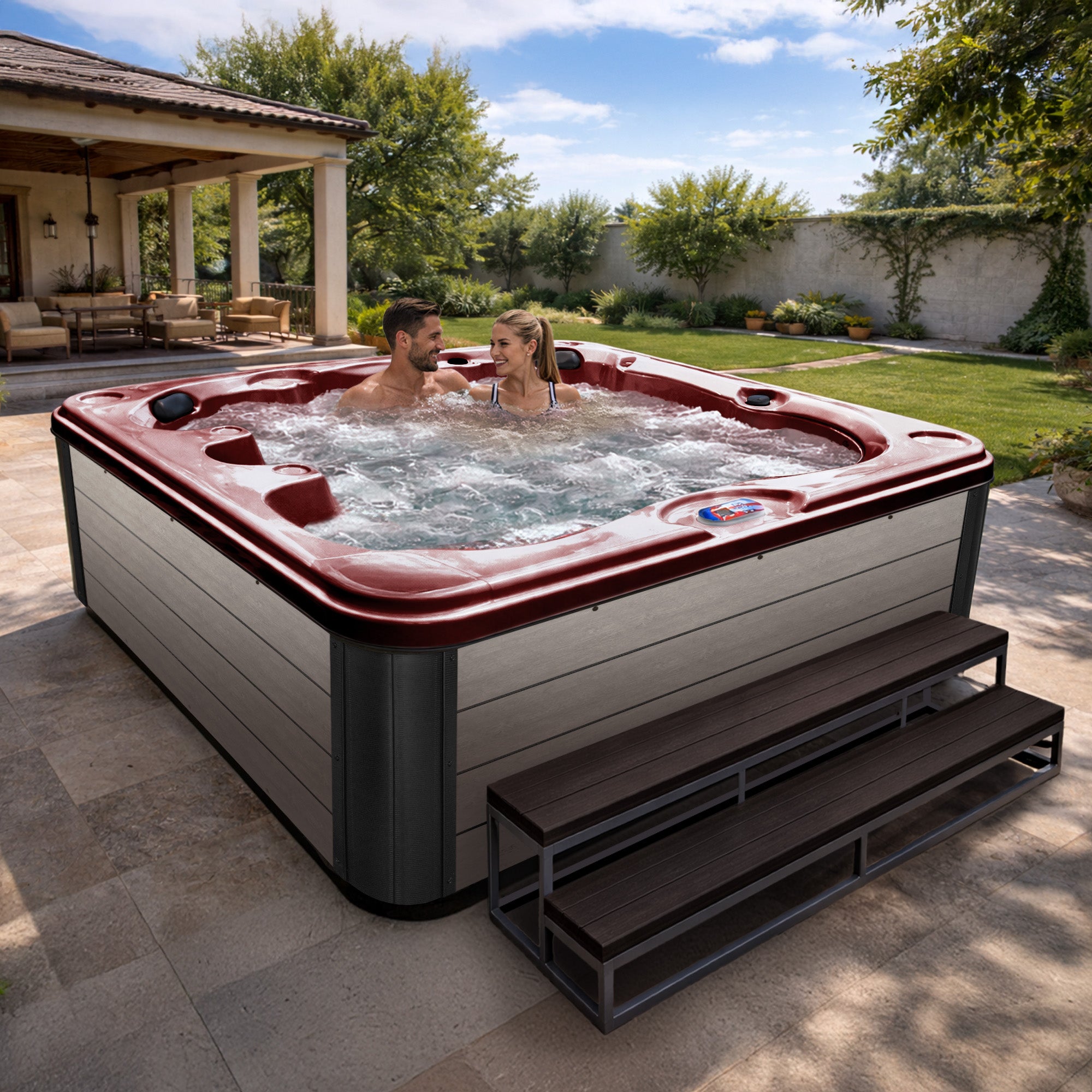American Spas AMZ740B 7-Person 40-Jet Premium Acrylic Bench Spa Standard Hot Tub with Ozonator and 5.5kW Heater