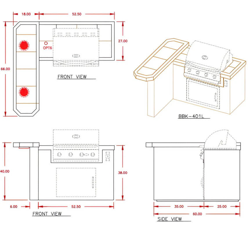 Cal Flame Maui Q L-Shaped BBQ Grill Island BBK-401 R/L