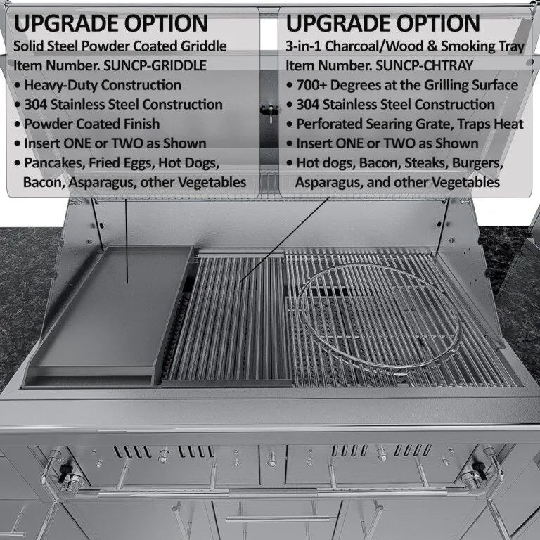 Sunstone THE DALLAS 14 Foot Outdoor Cabinet Island Package with the Largest Gas Hybrid Charcoal Grill