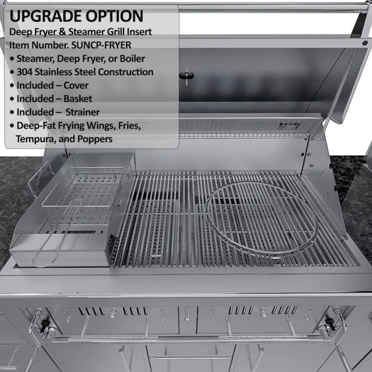 Sunstone THE DALLAS 14 Foot Outdoor Cabinet Island Package with the Largest Gas Hybrid Charcoal Grill