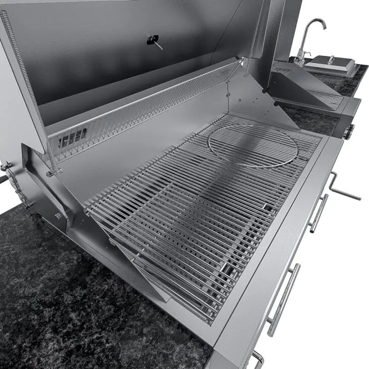 Sunstone THE DALLAS 14 Foot Outdoor Cabinet Island Package with the Largest Gas Hybrid Charcoal Grill
