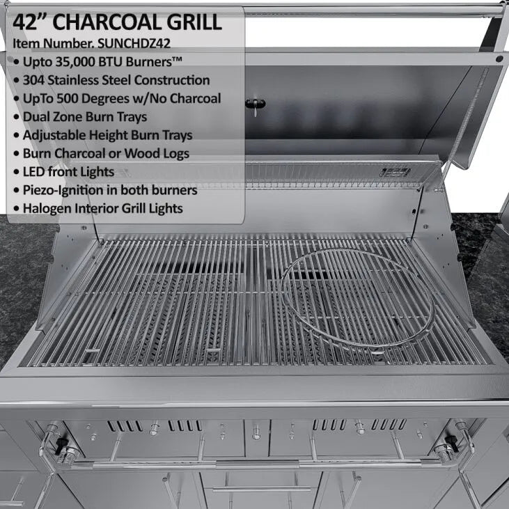 Sunstone THE DALLAS 14 Foot Outdoor Cabinet Island Package with the Largest Gas Hybrid Charcoal Grill