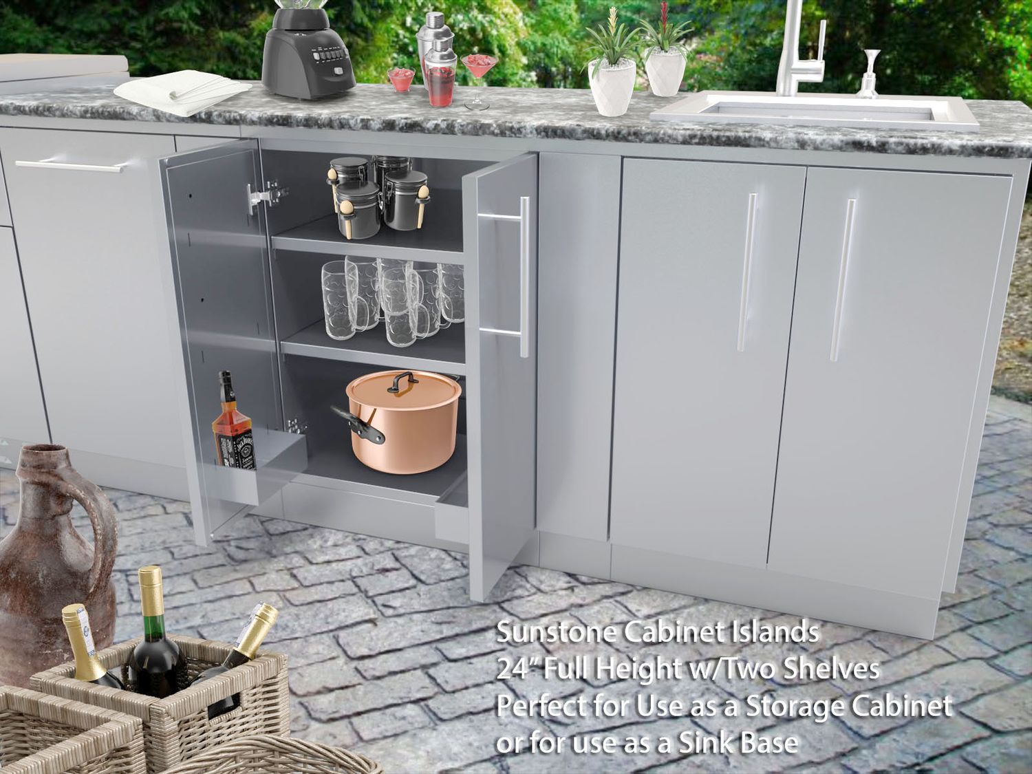 Sunstone 24" Full Height Double Door Base Cabinet w/Two Shelves & Door Pockets - SBC24FDD