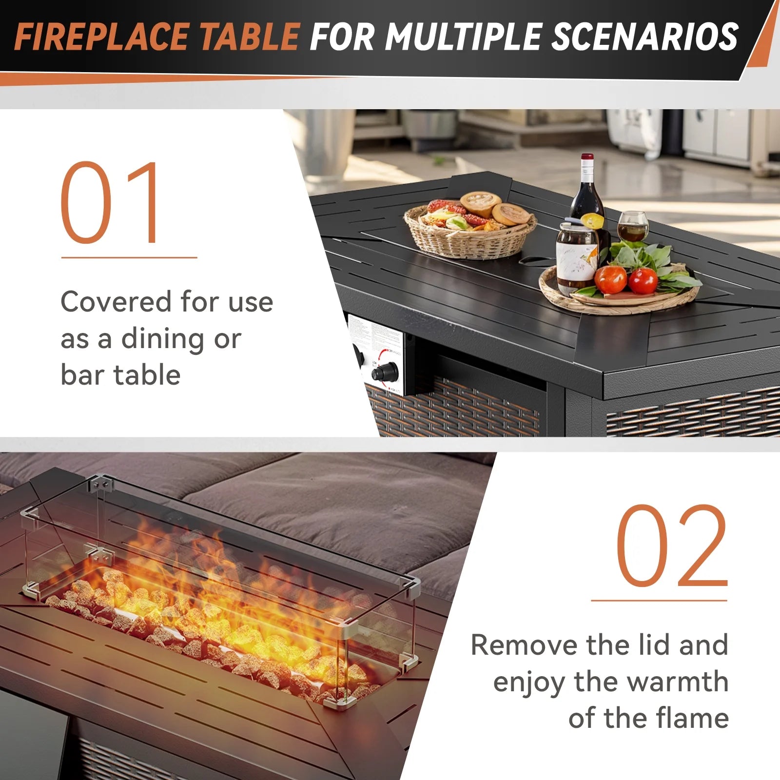 7 Piece Outdoor Patio Furniture Set, Patio Furniture Set with Fire Pit Table Rattan Wicker Patio Furniture Set, Brown Wicker & Beige Cushion