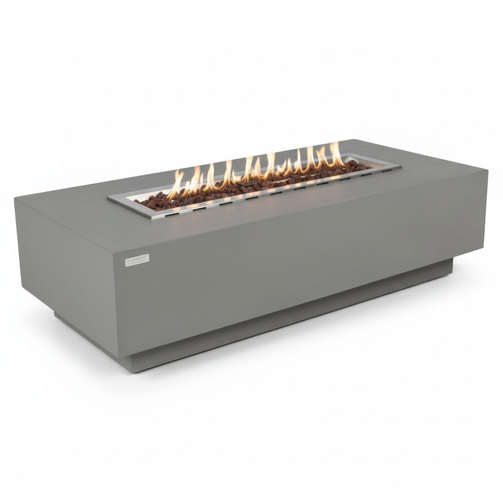 Granville Fire Table Outdoor Fire Pit 60" X 27" Cast Concrete Firepit Includes Lava Rocks 45,000 Btus Outdoor Fireplace for Patio Furniture Set, Deck, Porch, Outdoor Heater - Natural Gas