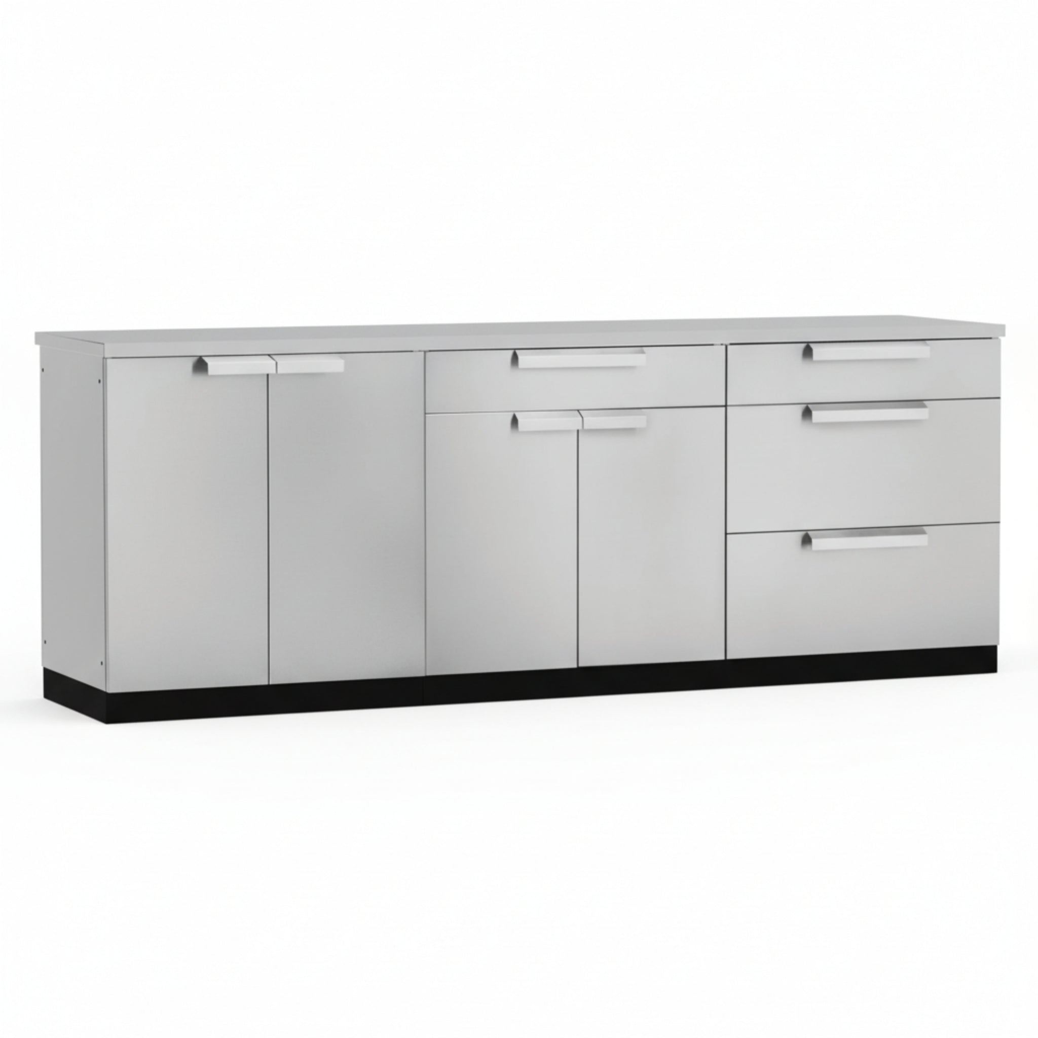 Newage Products Outdoor Kitchen 4 Piece Cabinet Set in Stainless Steel with Countertop and Covers