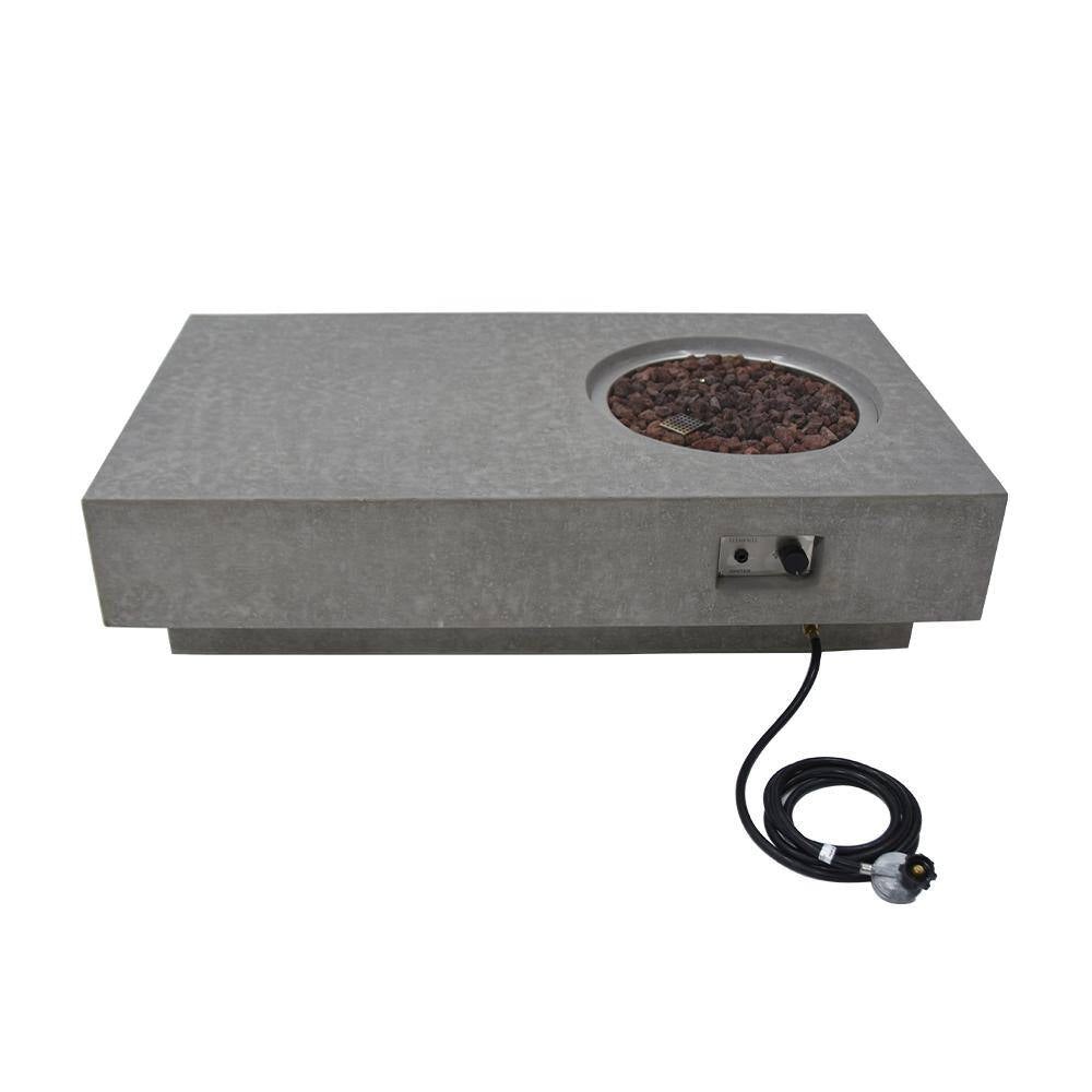 Metropolis Outdoor Fire Pit 56 In. X 32 In. Rectangular Concrete Propane Fire Table with Lava Rocks and Cover