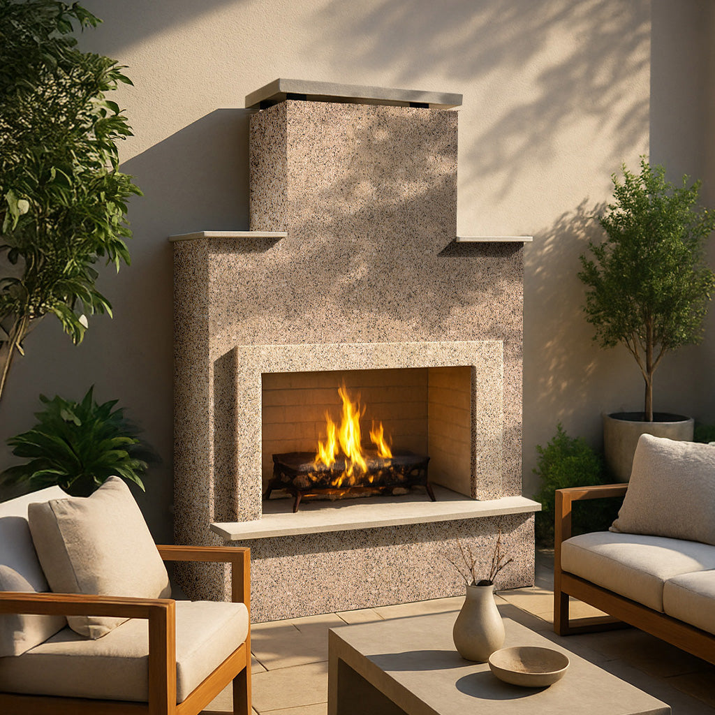 Cal Flame Cancun-Contemporary Outdoor Gas Fireplace W/ Bottom Mantel FRP903-2