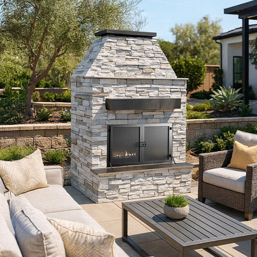 Cal Flame Durango-Modern Outdoor Gas Fireplace w/ Extended Bottom Mantel FRP-905-2