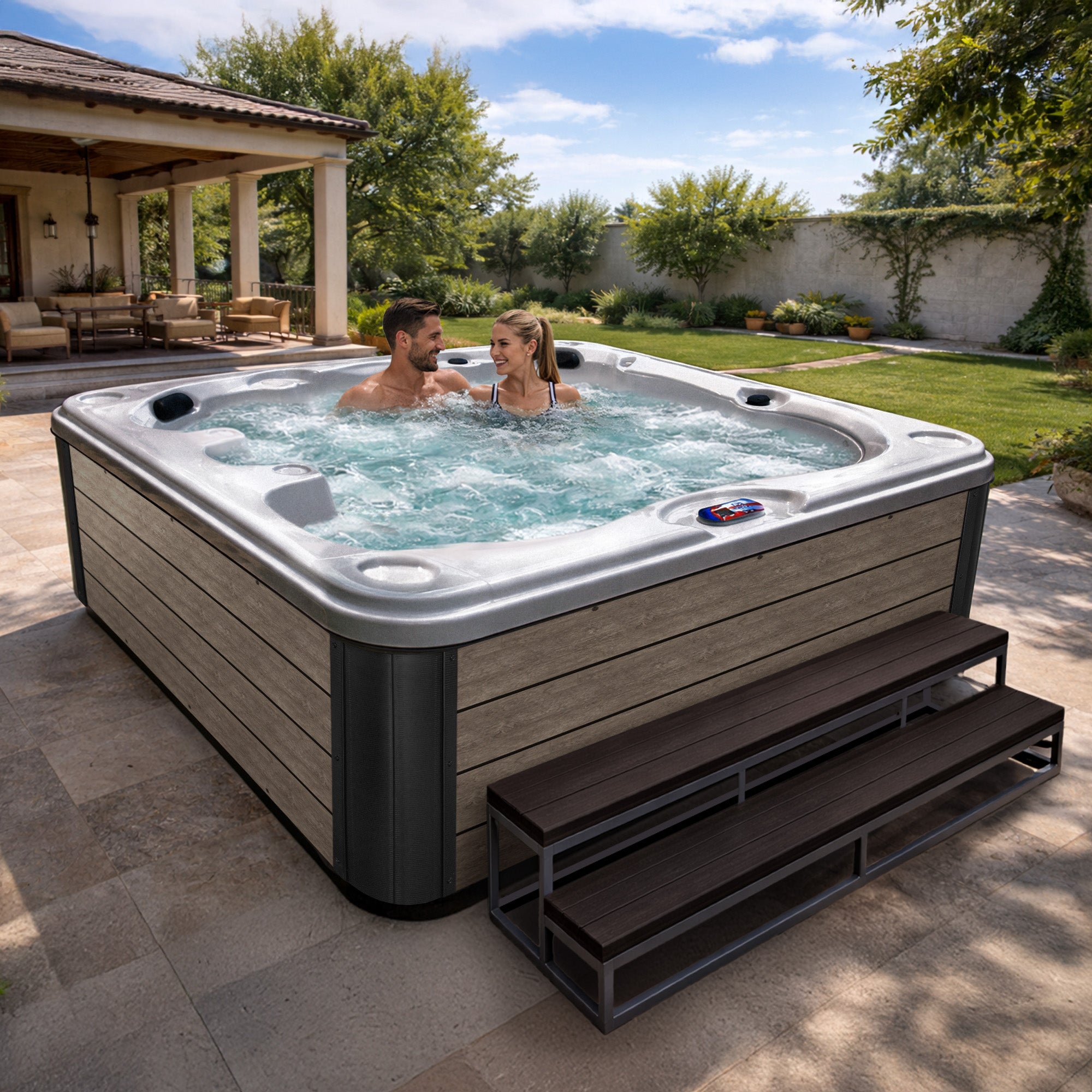 American Spas AMZ740B 7-Person 40-Jet Premium Acrylic Bench Spa Standard Hot Tub with Ozonator and 5.5kW Heater