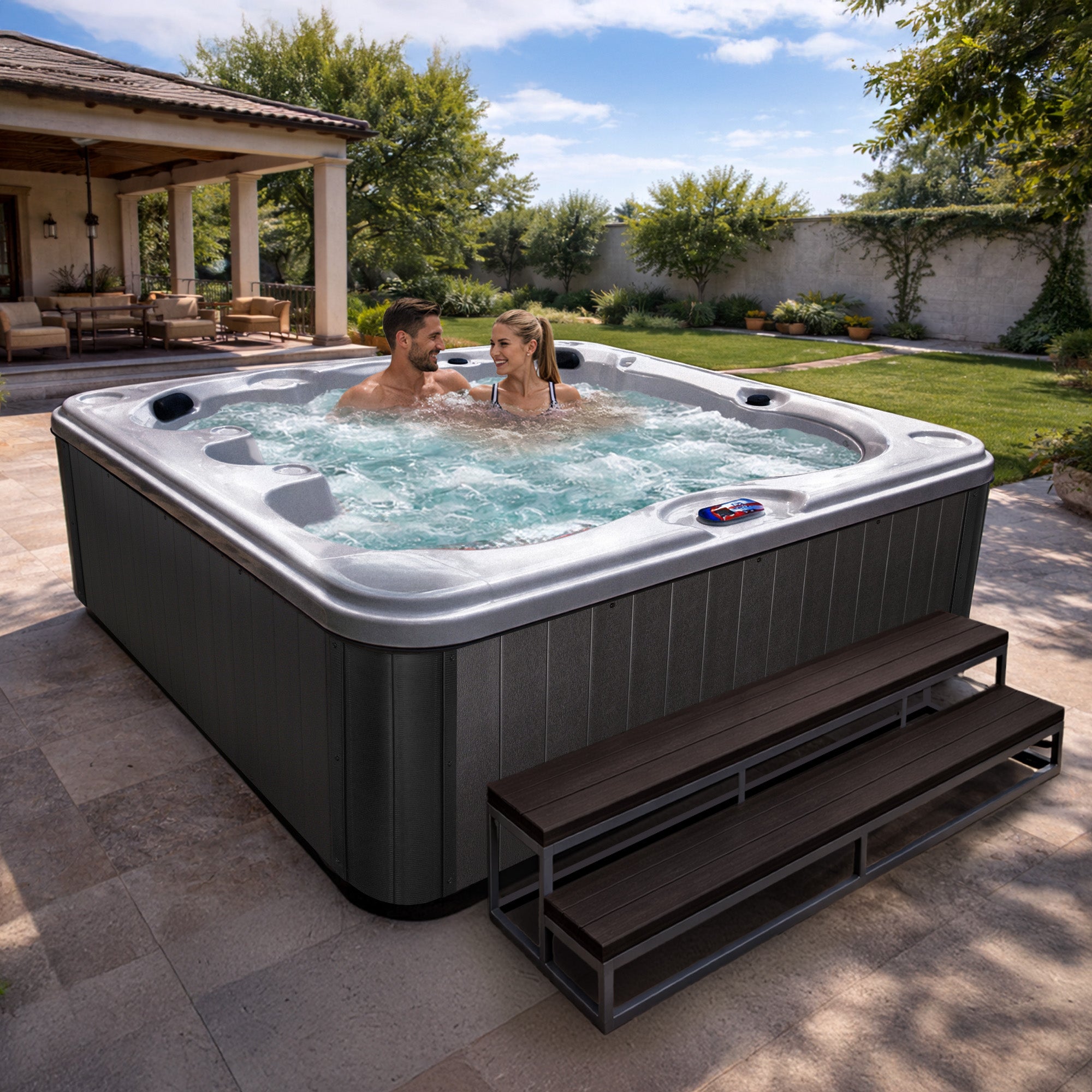 American Spas AMZ740B 7-Person 40-Jet Premium Acrylic Bench Spa Standard Hot Tub with Ozonator and 5.5kW Heater