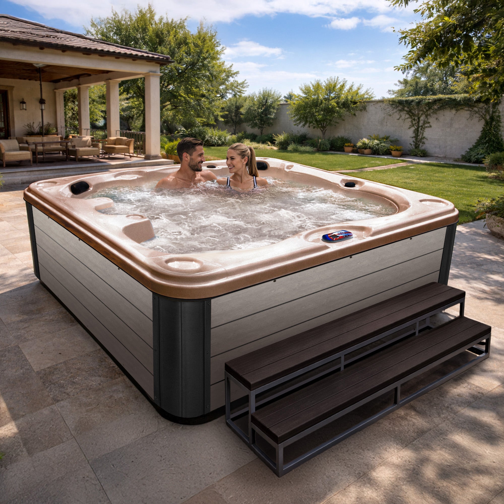 American Spas AMZ740B 7-Person 40-Jet Premium Acrylic Bench Spa Standard Hot Tub with Ozonator and 5.5kW Heater