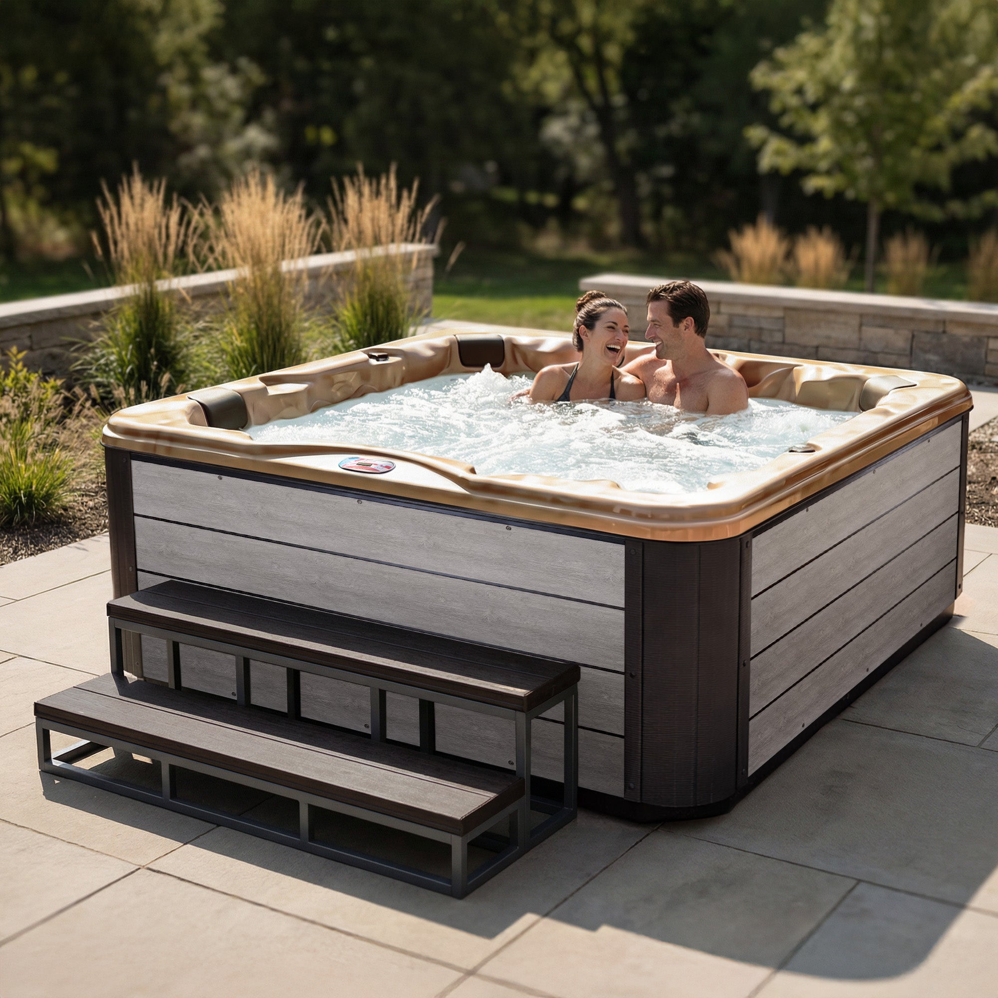 American Spas AMZ745L 6-Person 45-Jet Premium Acrylic Lounger Spa Standard Hot Tub with Ozonator and Bluetooth Sound System