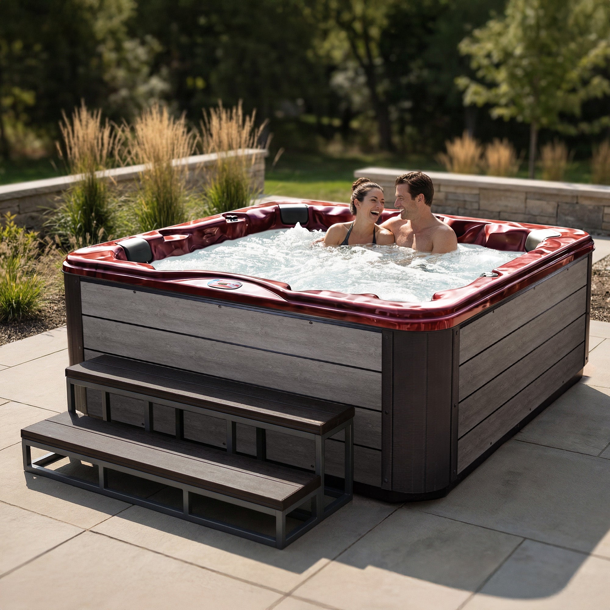 American Spas AMZ745L 6-Person 45-Jet Premium Acrylic Lounger Spa Standard Hot Tub with Ozonator and Bluetooth Sound System