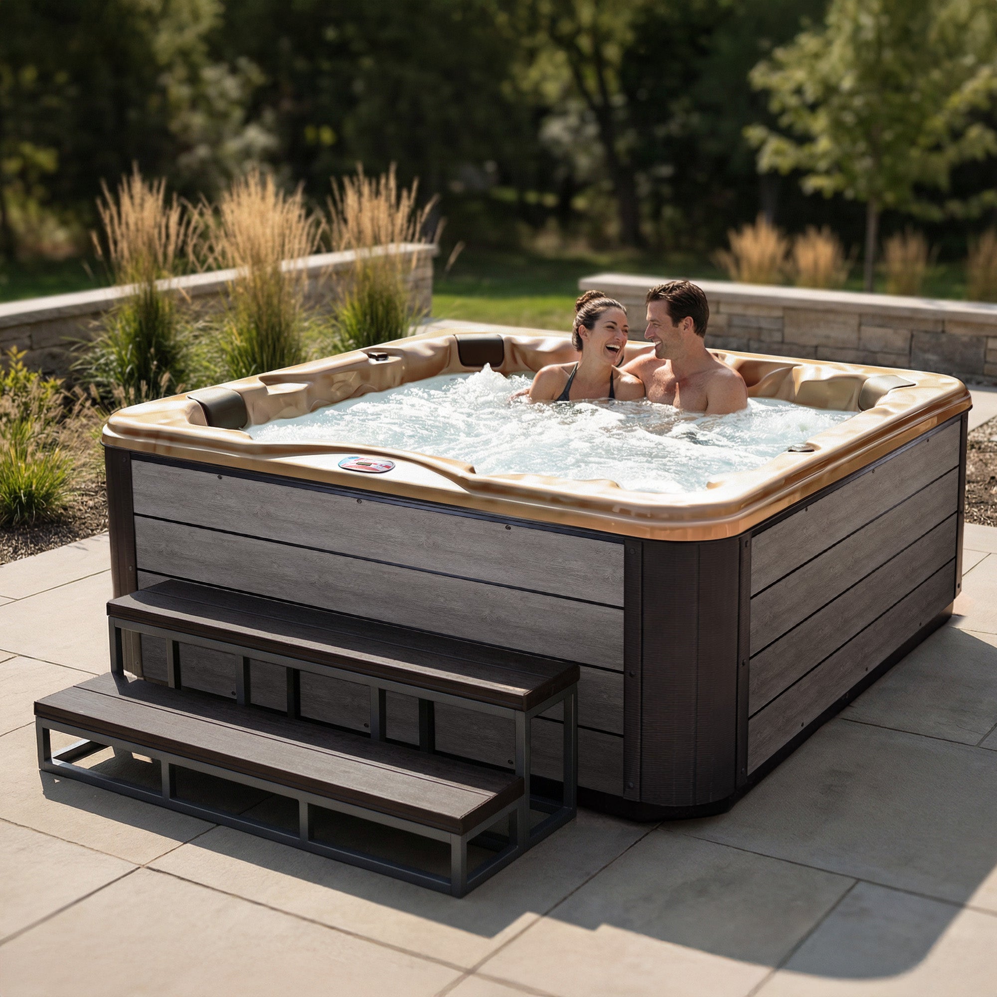 American Spas AMZ745L 6-Person 45-Jet Premium Acrylic Lounger Spa Standard Hot Tub with Ozonator and Bluetooth Sound System