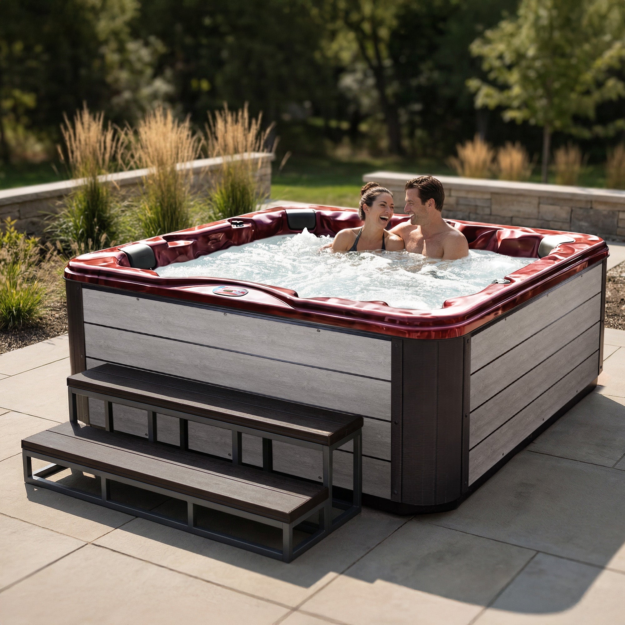 American Spas AMZ745L 6-Person 45-Jet Premium Acrylic Lounger Spa Standard Hot Tub with Ozonator and Bluetooth Sound System