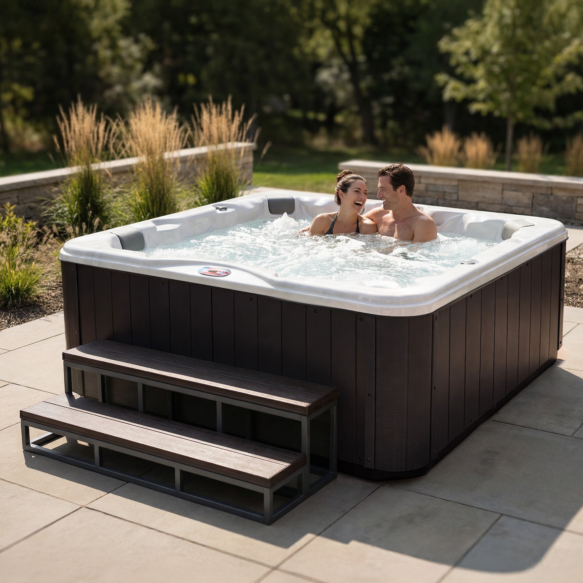 American Spas AMZ745L 6-Person 45-Jet Premium Acrylic Lounger Spa Standard Hot Tub with Ozonator and Bluetooth Sound System
