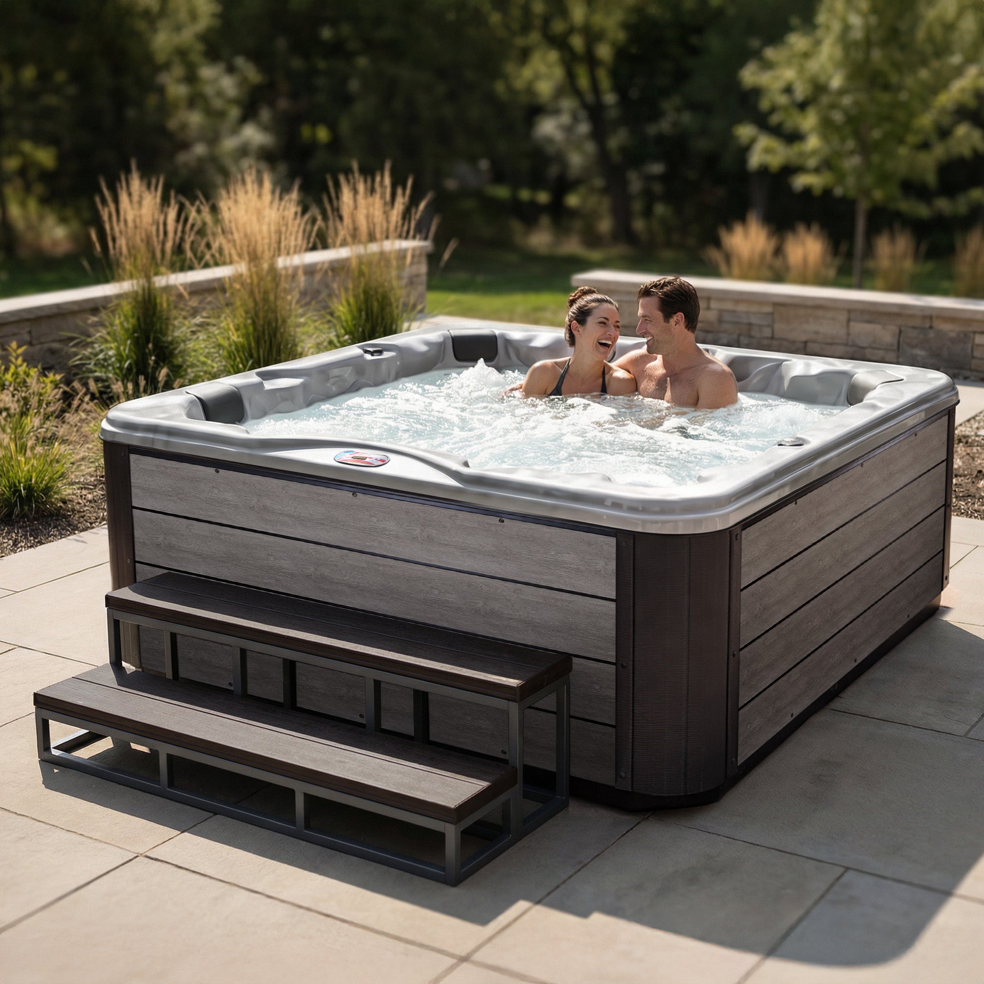 American Spas AMZ745L 6-Person 45-Jet Premium Acrylic Lounger Spa Standard Hot Tub with Ozonator and Bluetooth Sound System