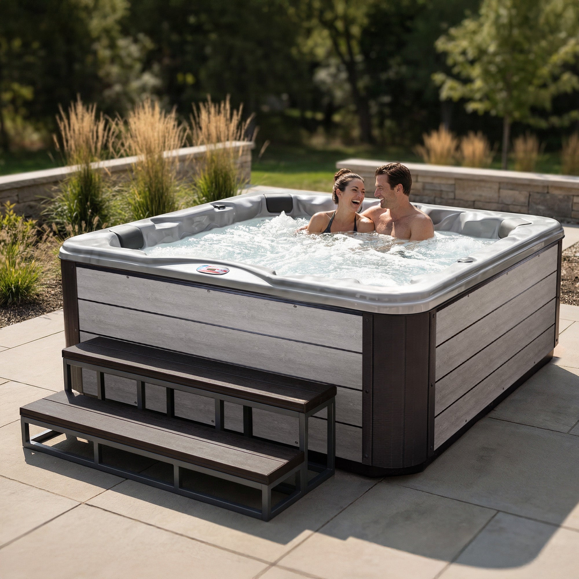 American Spas AMZ745L 6-Person 45-Jet Premium Acrylic Lounger Spa Standard Hot Tub with Ozonator and Bluetooth Sound System