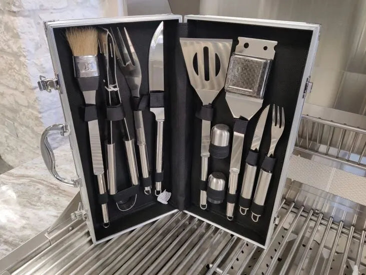 Sunstone 10 Piece Stainless Steel BBQ Tool Set with Carry Case