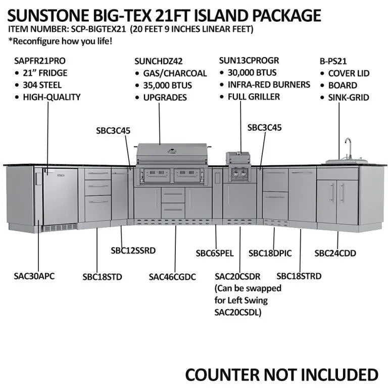 Sunstone THE BIG-TEXAN 21FT Outdoor Cabinet Large Island Package
