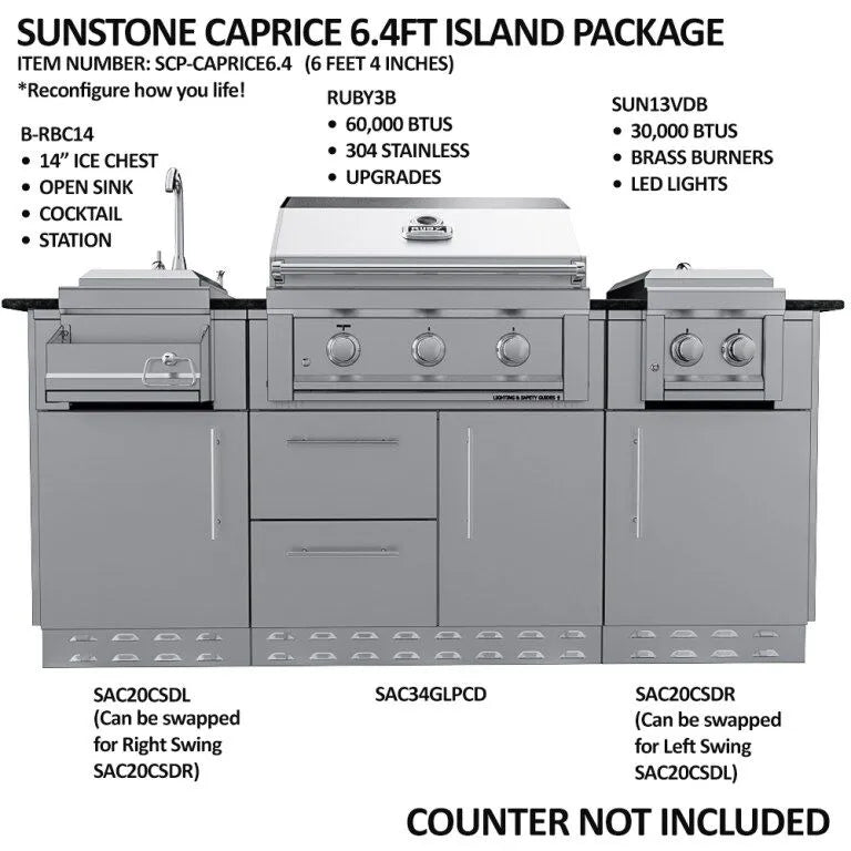 Sunstone THE CAPRICE 6 FT 4 IN Grill & Bar Sink Outdoor Island Package