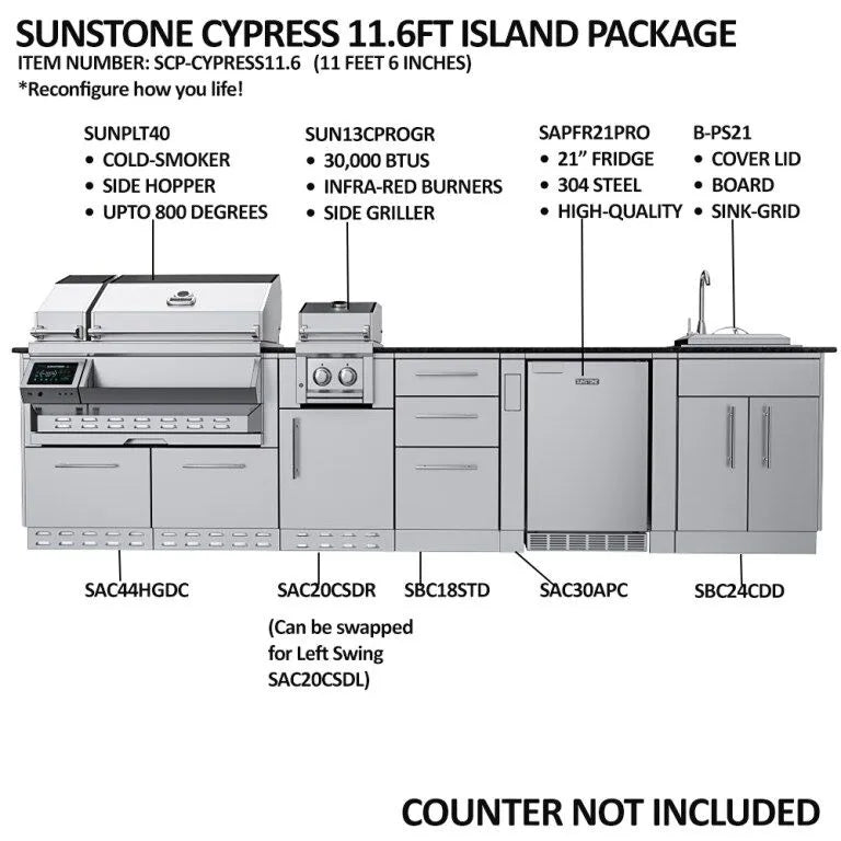 Sunstone The Cypress 11.6FT Outdoor Cabinet Lage Island Kitchen