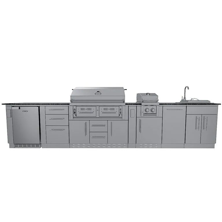 Sunstone THE DALLAS 14 Foot Outdoor Cabinet Island Package with the Largest Gas Hybrid Charcoal Grill