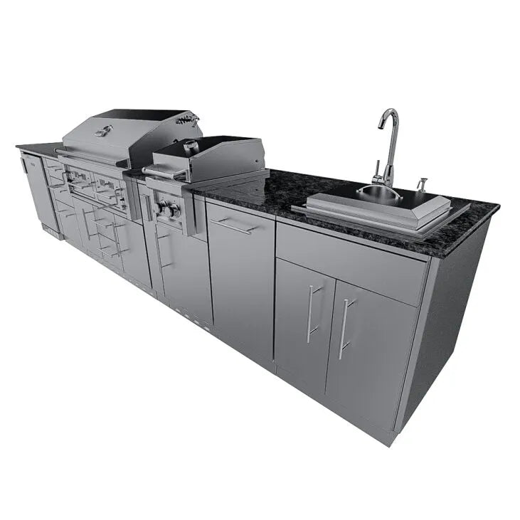 Sunstone THE DALLAS 14 Foot Outdoor Cabinet Island Package with the Largest Gas Hybrid Charcoal Grill