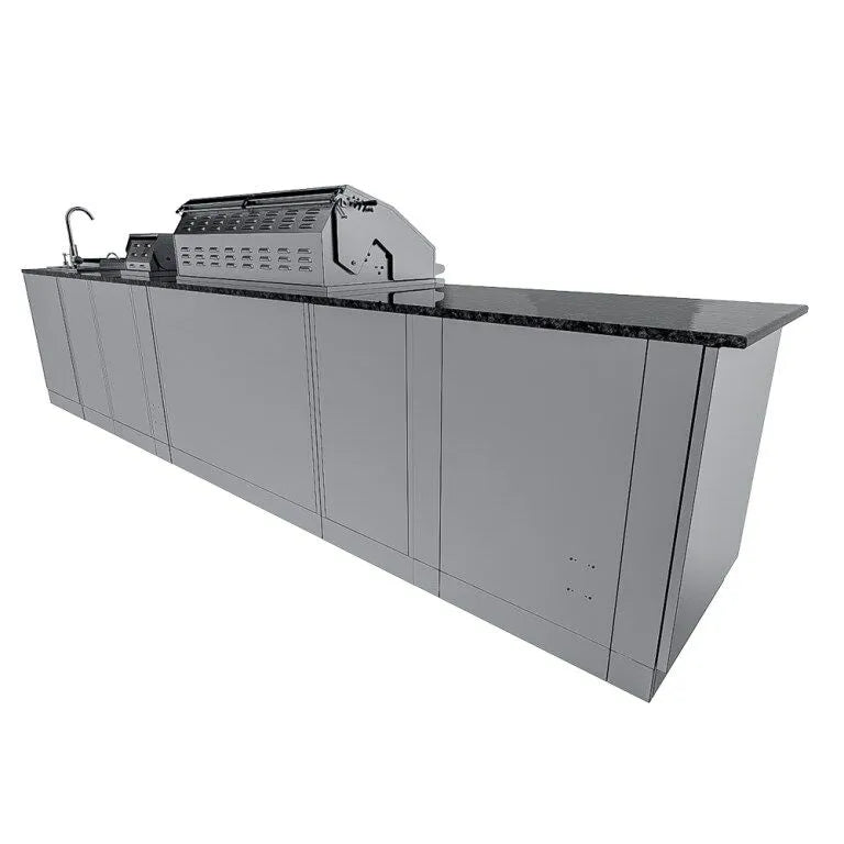 Sunstone THE DALLAS 14 Foot Outdoor Cabinet Island Package with the Largest Gas Hybrid Charcoal Grill