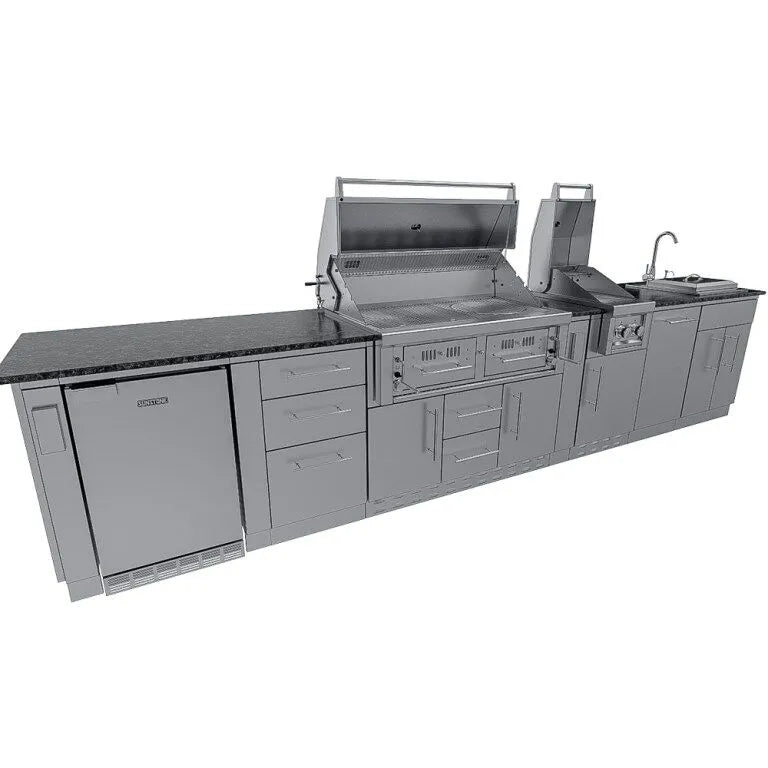Sunstone THE DALLAS 14 Foot Outdoor Cabinet Island Package with the Largest Gas Hybrid Charcoal Grill
