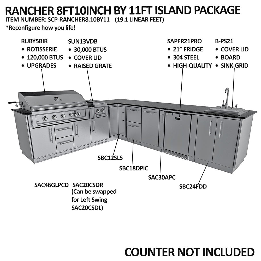 Sunstone The Rancher Outdoor Kitchen Package L Shaped