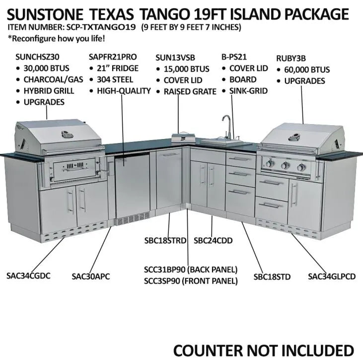Sunstone Texas Tango Outdoor Kitchen Island Package 19 Feet