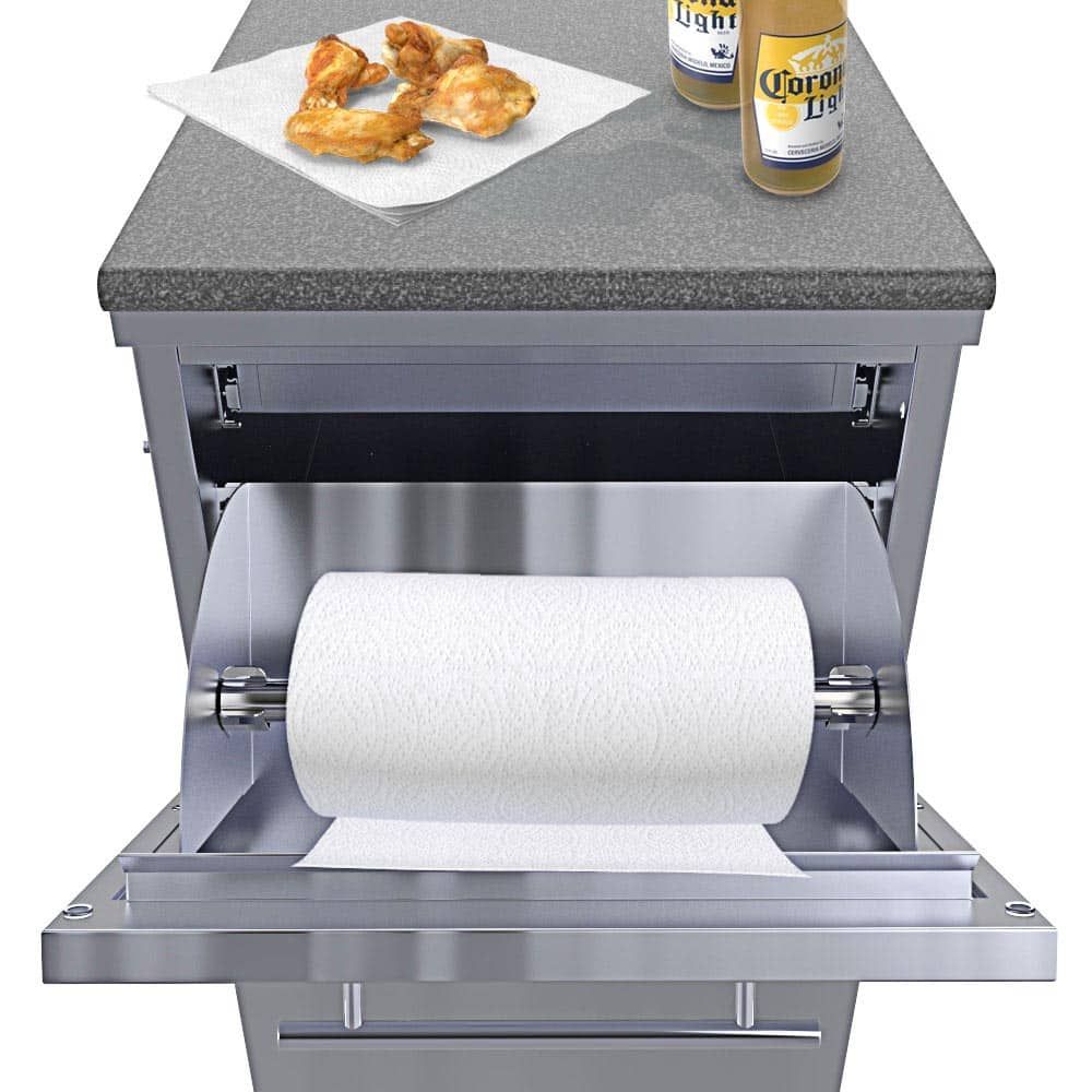 Sunstone 18"Combo Paper Towel Holder/Cutlery Drawer with Cutting Board &amp; Insulated Ice Chest Dry Storage Drawer with Drain - SBC18DPIC