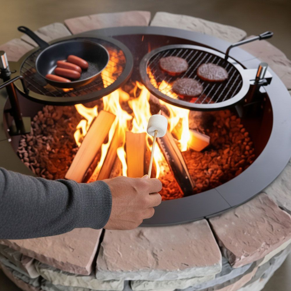 Sunstone StarBBQ™ 48" Smokeless Fire Pit Insert Dual Grill Package | STARBBQ-48SFPR-PKG