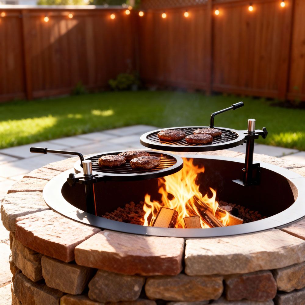 Sunstone StarBBQ™ 36" Smokeless Fire Pit Insert Package with Dual Post-Mount Swivel Grills | STARBBQ-36SFPR-PKG