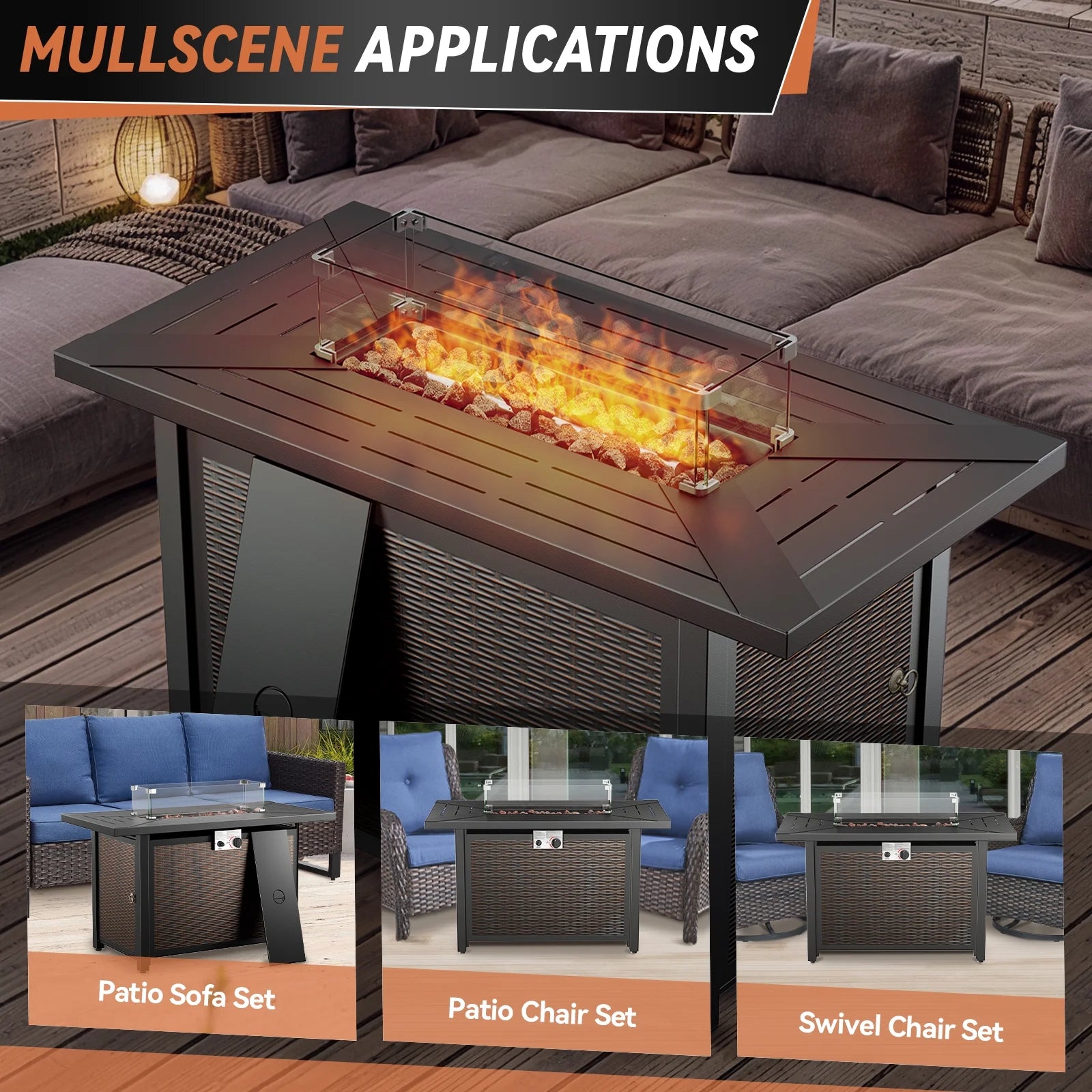 7 Piece Outdoor Patio Furniture Set, Patio Furniture Set with Fire Pit Table Rattan Wicker Patio Furniture Set, Brown Wicker & Beige Cushion