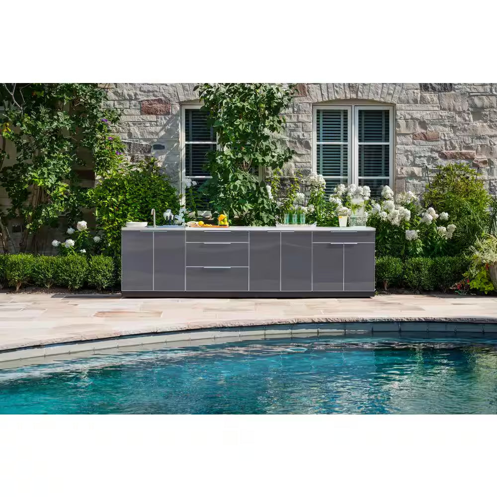 Aluminum Slate Gray 3-Piece 64 In. W X 36.5 In. H X 24 In. D 3-Piece Outdoor Kitchen Cabinet Set with Countertop