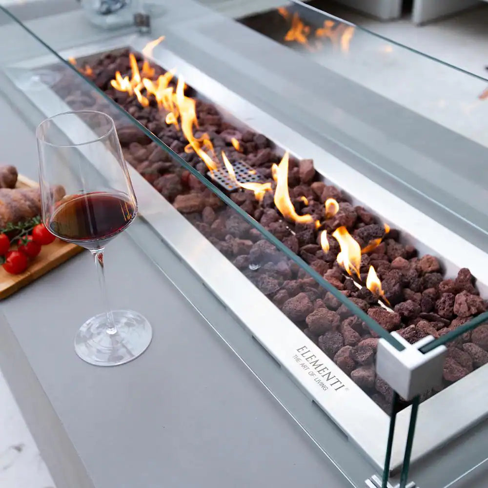 Granville Outdoor Fire Pit 60 In. X 27 In. Rectangular Concrete Propane Fire Table with Lava Rocks and Cover